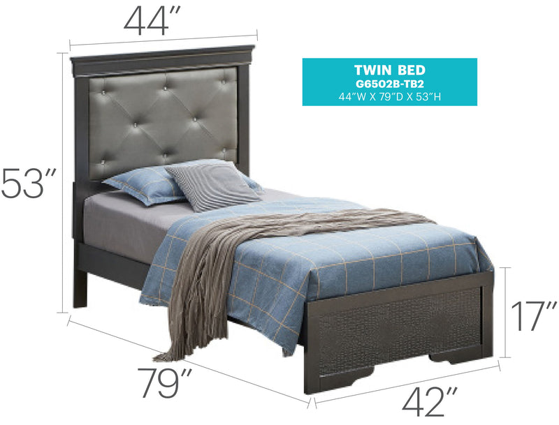 Upholstered Lorana bed by Glory Furniture with a padded headboard and neutral fabric, shown in a modern bedroom setting.