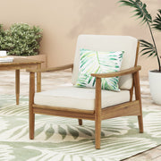 Outdoor acacia wood arm chair from Noble House's Emmry collection, featuring a stylish, durable design for outdoor seating.