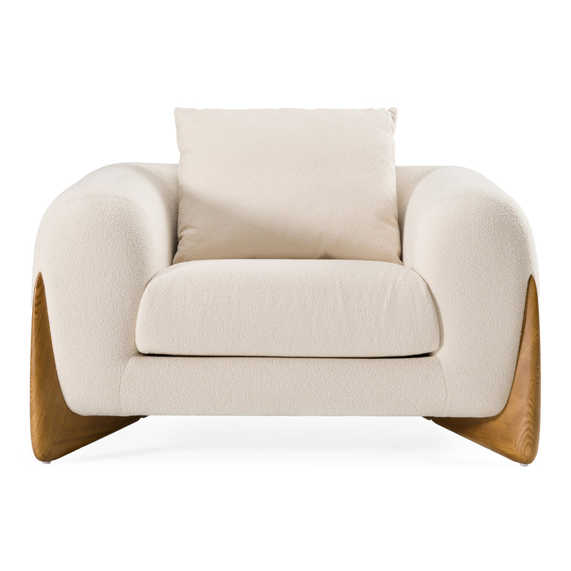 Fleury - Contemporary Cream Fabric and Walnut Lounge Chair — view 3