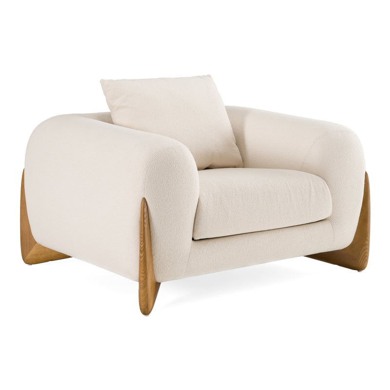 Fleury - Contemporary Cream Fabric and Walnut Lounge Chair — view 4