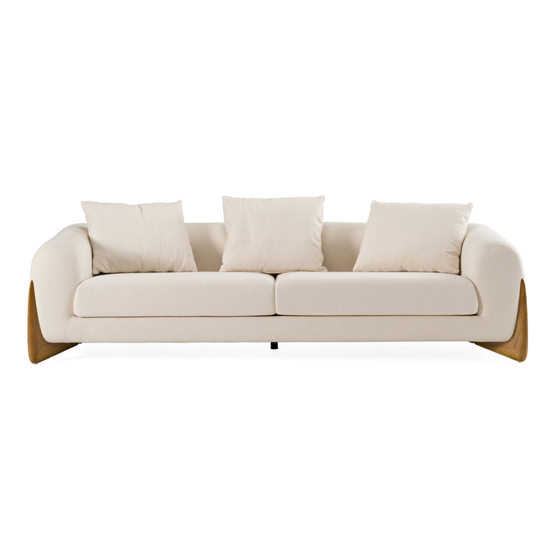 Fleury - Contemporary Cream Fabric and Walnut Sofa — view 2