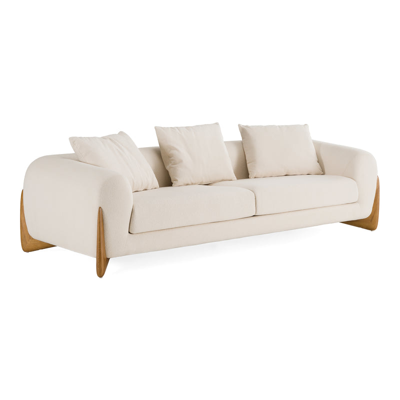Fleury - Contemporary Cream Fabric and Walnut Sofa — view 3