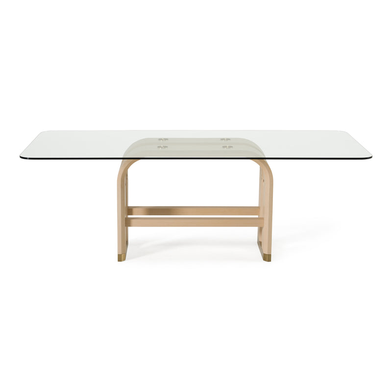 Florence - Modern Glass + Natural Oak + Gold Dining Table — view 2