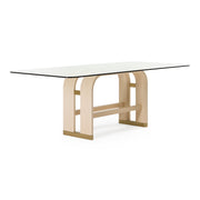 Florence - Modern Glass + Natural Oak + Gold Dining Table — view 3