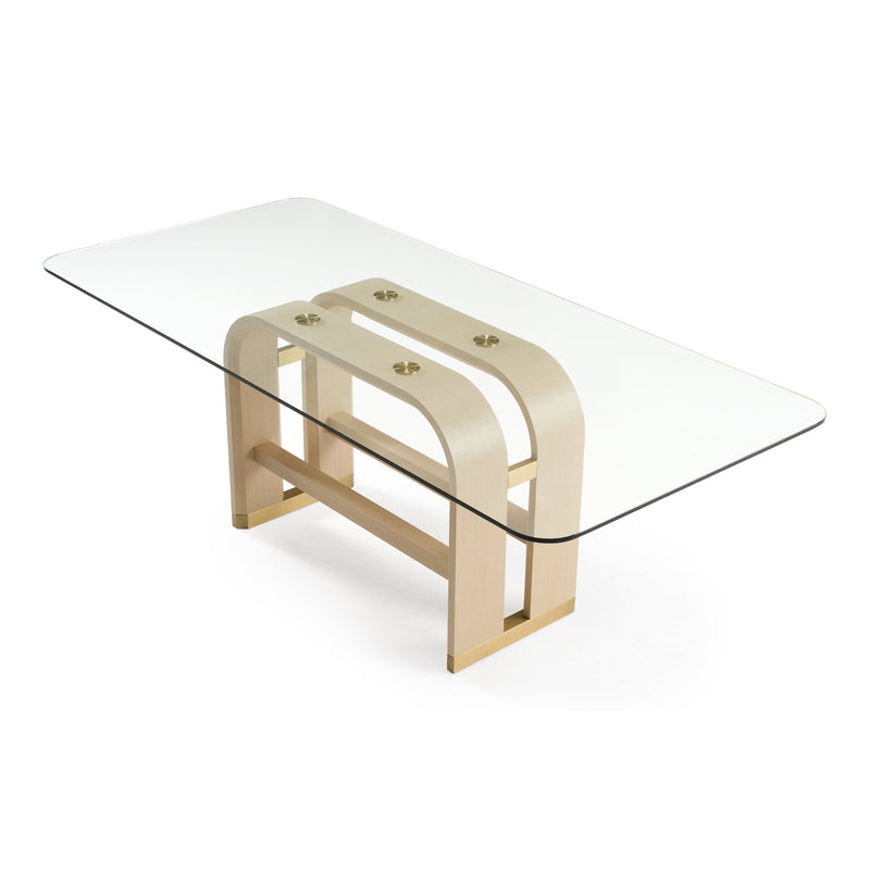 Florence - Modern Glass + Natural Oak + Gold Dining Table — view 4