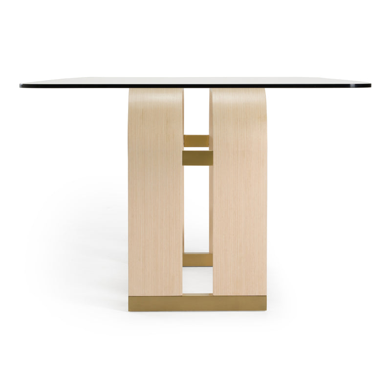 Florence - Modern Glass + Natural Oak + Gold Dining Table — view 5