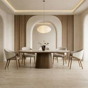 Foster - Contemporary White Ceramic + Walnut Oval Dining Table — view 5