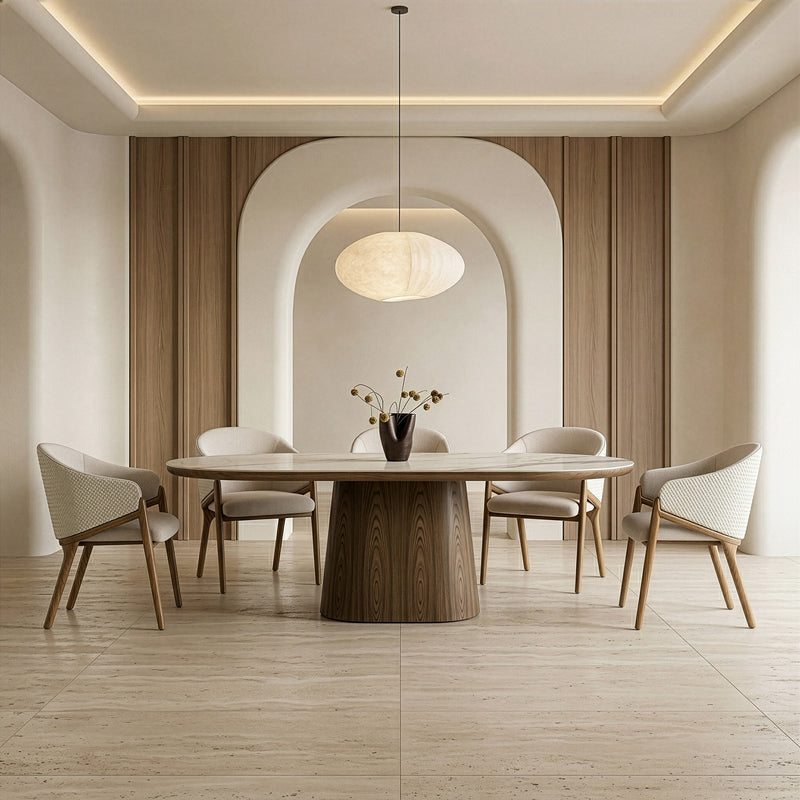 Foster - Contemporary White Ceramic + Walnut Oval Dining Table — view 5