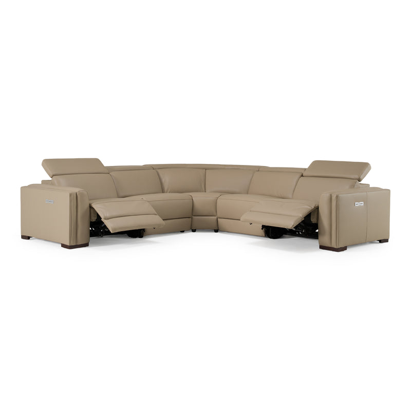 Frazier - Modern Tan Leather Sectional Sofa with 3 Recliners — view 2