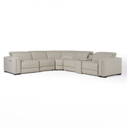 Frazier - Modern Light Grey Leather Sectional Sofa with 3 Recliners + Console — view 2