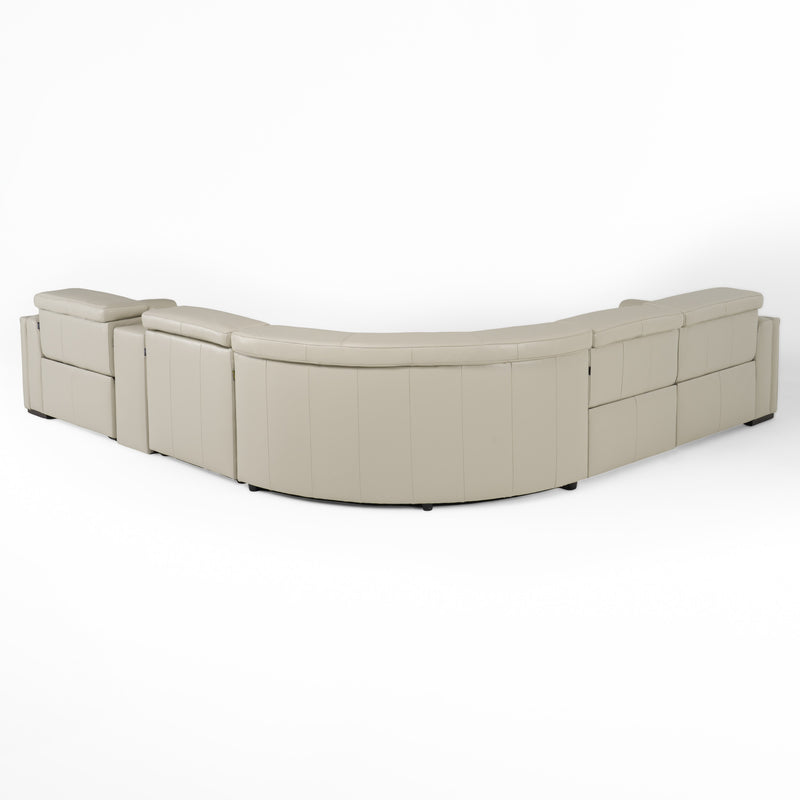 Frazier - Modern Light Grey Leather Sectional Sofa with 3 Recliners + Console — view 4
