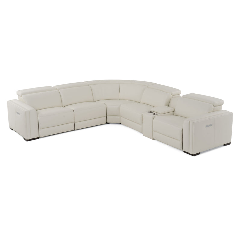 Frazier - Modern White Leather Sectional Sofa with 3 Recliners + Console — view 2
