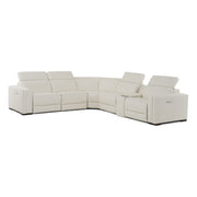 Frazier - Modern White Leather Sectional Sofa with 3 Recliners + Console — view 3