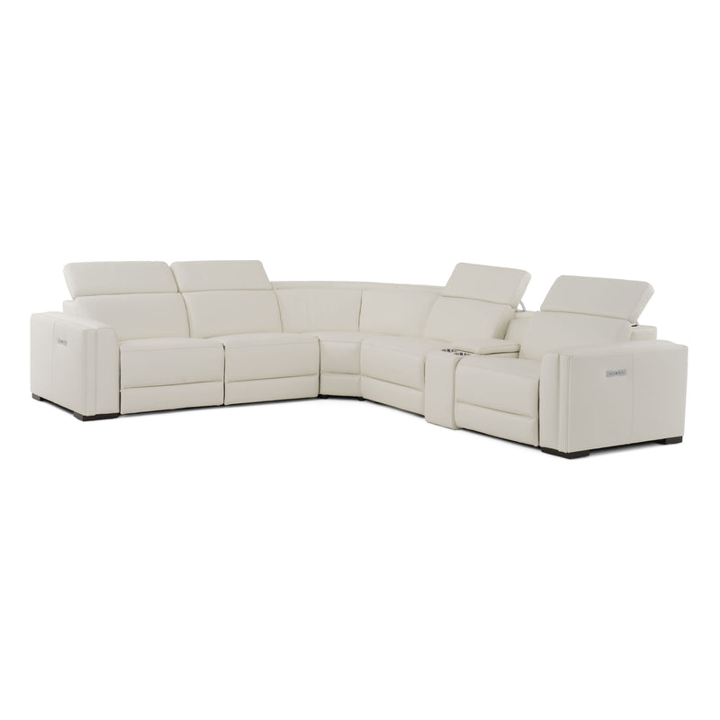 Frazier - Modern White Leather Sectional Sofa with 3 Recliners + Console — view 3