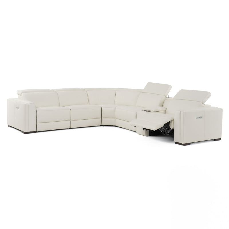 Frazier - Modern White Leather Sectional Sofa with 3 Recliners + Console — view 4