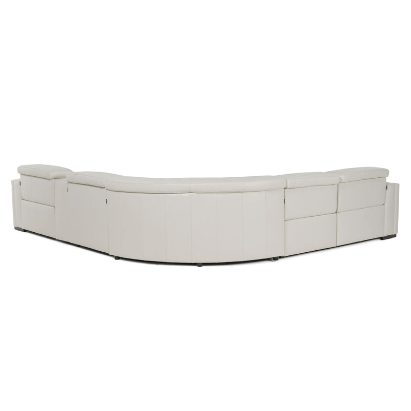 Frazier - Modern White Leather Sectional Sofa with 3 Recliners + Console — view 5