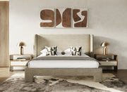 Emilio - Modern Beige Fabric + Burlap + Walnut 4-Piece Bedroom Set — view 2