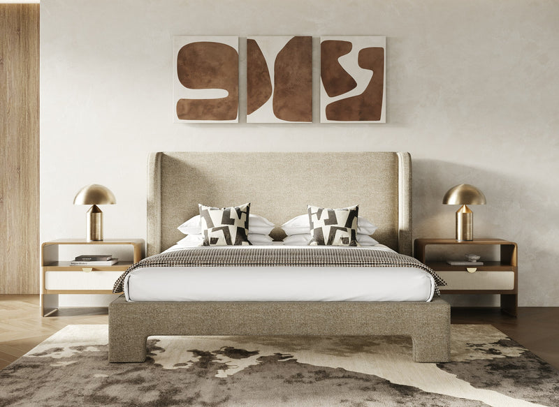 Emilio - Modern Beige Fabric + Burlap + Walnut 4-Piece Bedroom Set — view 2