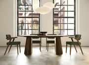 Sacks - Mid-Century Modern Green Fabric + Walnut Dining Chair