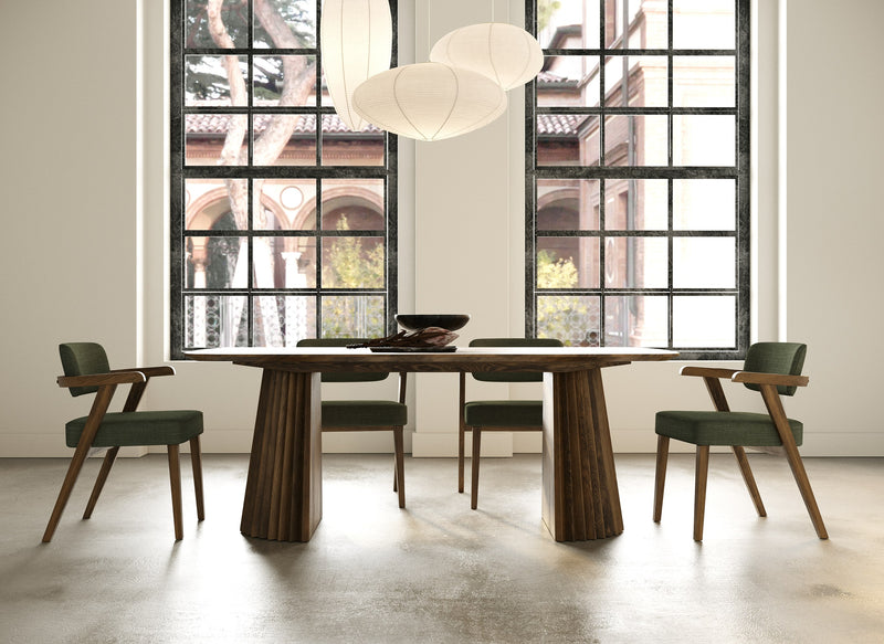 Sacks - Mid-Century Modern Green Fabric + Walnut Dining Chair