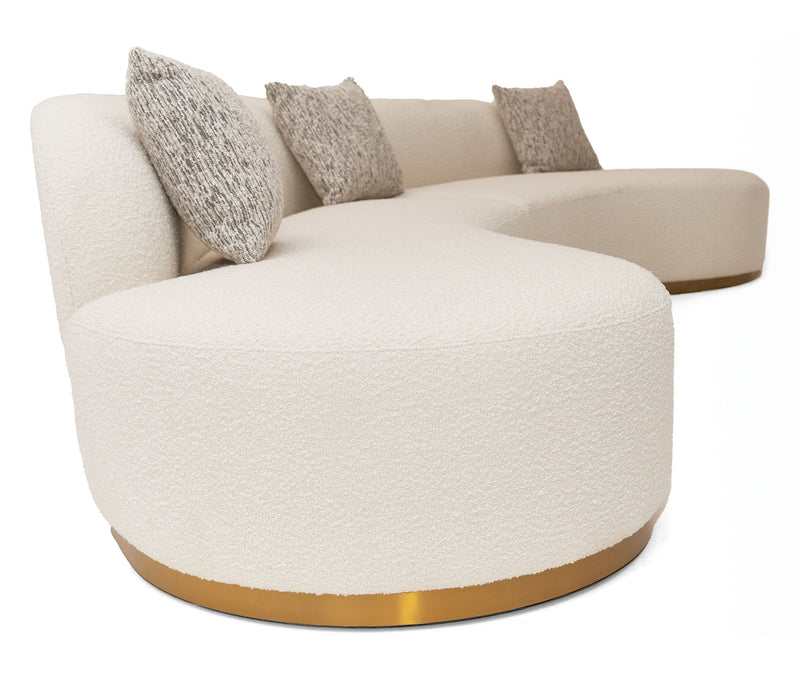 Frontier - Glam White Fabric Curved Sectional Sofa with Beige Pillows — view 3