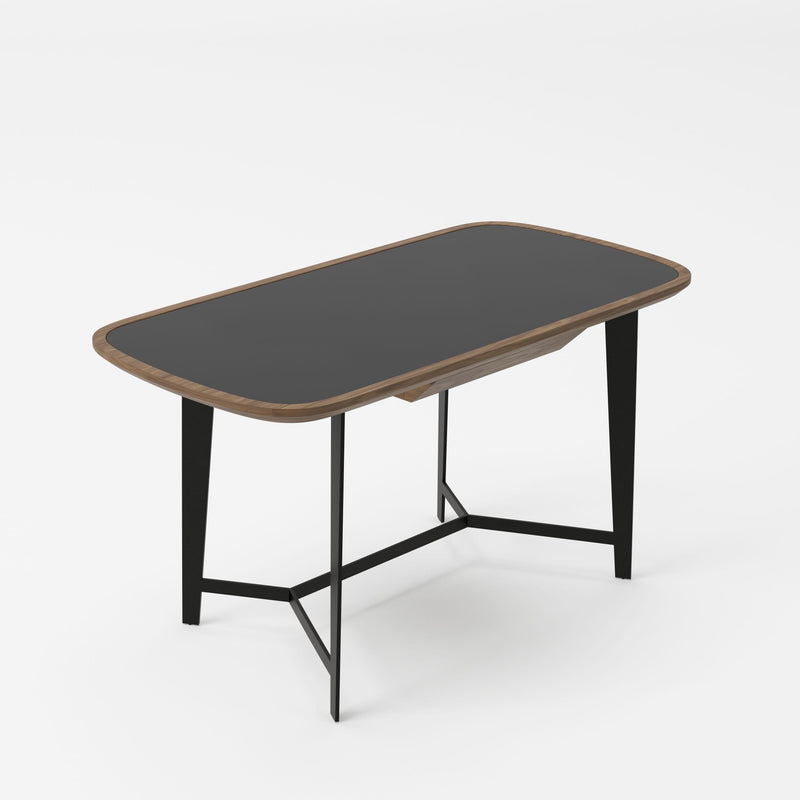 Girard - Modern Walnut & Black Glass Desk — view 2