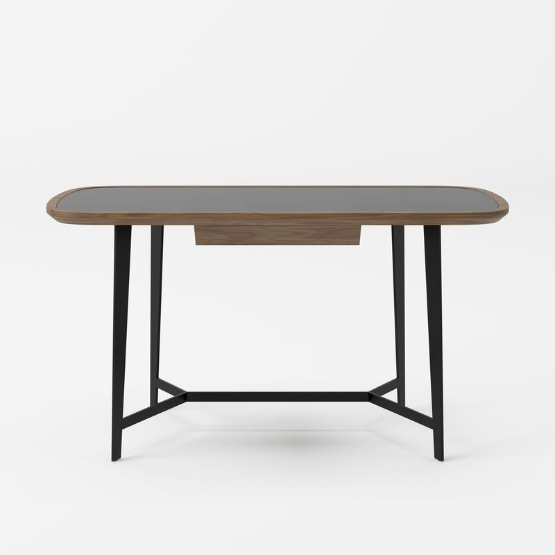Girard - Modern Walnut & Black Glass Desk — view 3