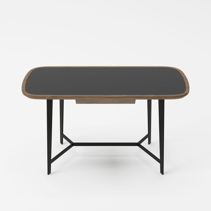 Girard - Modern Walnut & Black Glass Desk — view 4