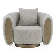 Glimpse - Modern White & Brown Fabric + Antique Brass Swivel Accent Chair — view 2