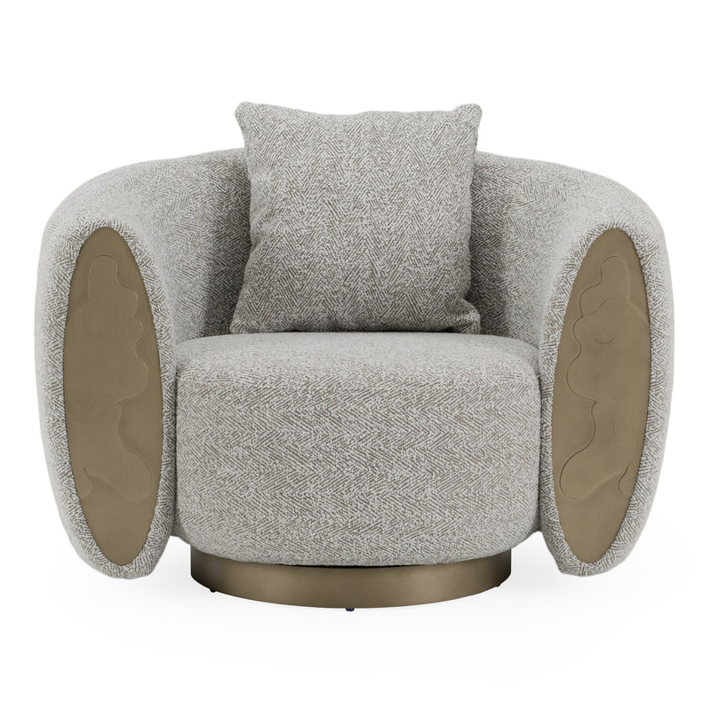 Glimpse - Modern White & Brown Fabric + Antique Brass Swivel Accent Chair — view 2