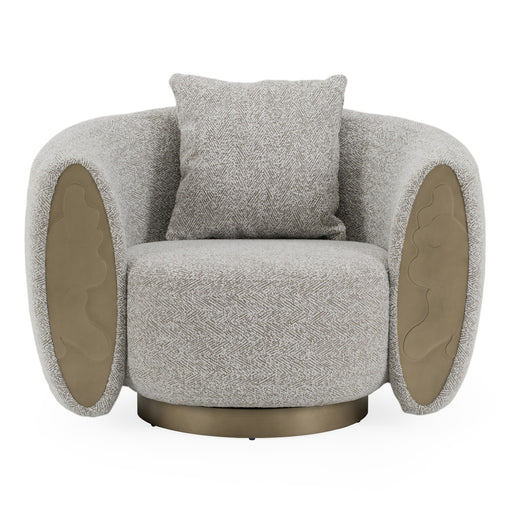 Glimpse - Modern White & Brown Fabric + Antique Brass Swivel Accent Chair — view 2