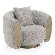 Glimpse - Modern White & Brown Fabric + Antique Brass Swivel Accent Chair — view 3