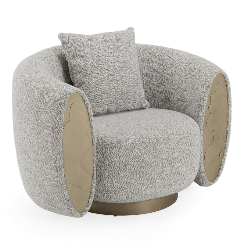 Glimpse - Modern White & Brown Fabric + Antique Brass Swivel Accent Chair — view 3