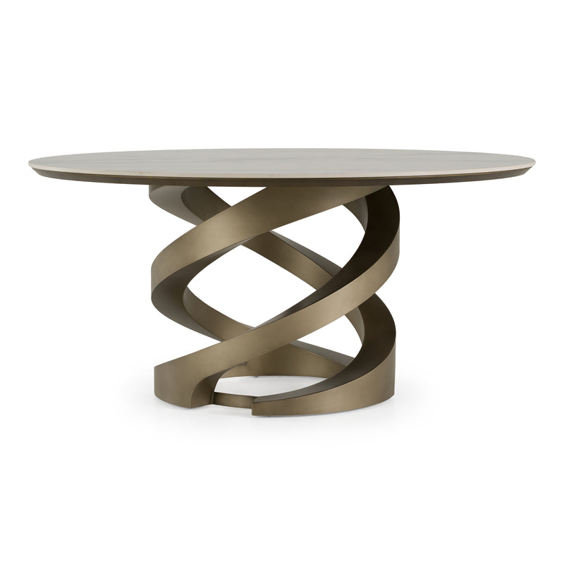 Goswell - Modern Ceramic + Bronze Brass Round Dining Table — view 3