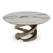 Goswell - Modern Ceramic + Bronze Brass Round Dining Table — view 4