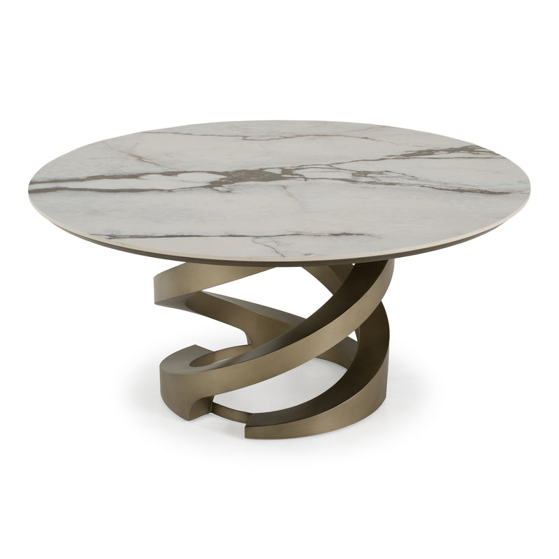 Goswell - Modern Ceramic + Bronze Brass Round Dining Table — view 4
