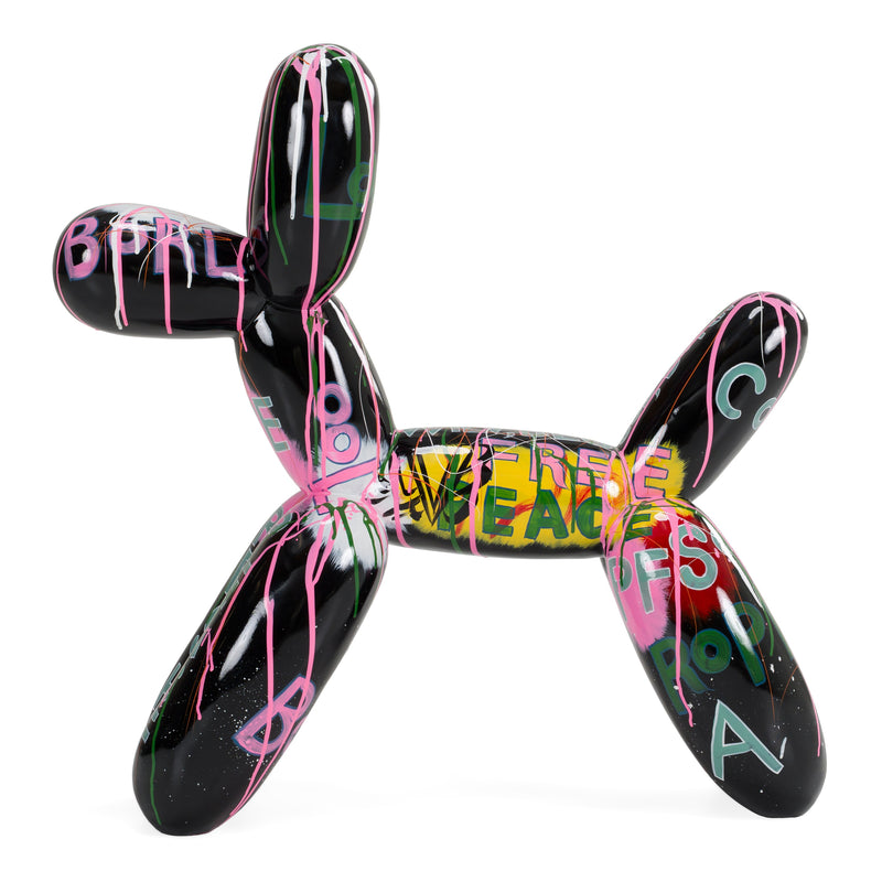 Graffiti Balloon Dog - Black + Multi-Color Sculpture — view 2