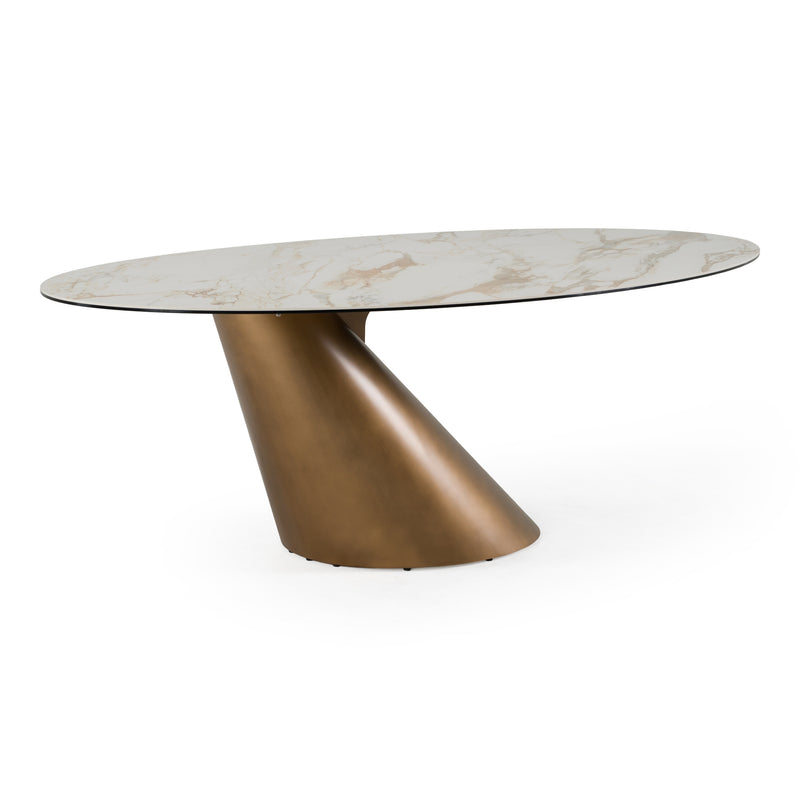Gresham - Contemporary White Ceramic + Brushed Brass Dining Table — view 4