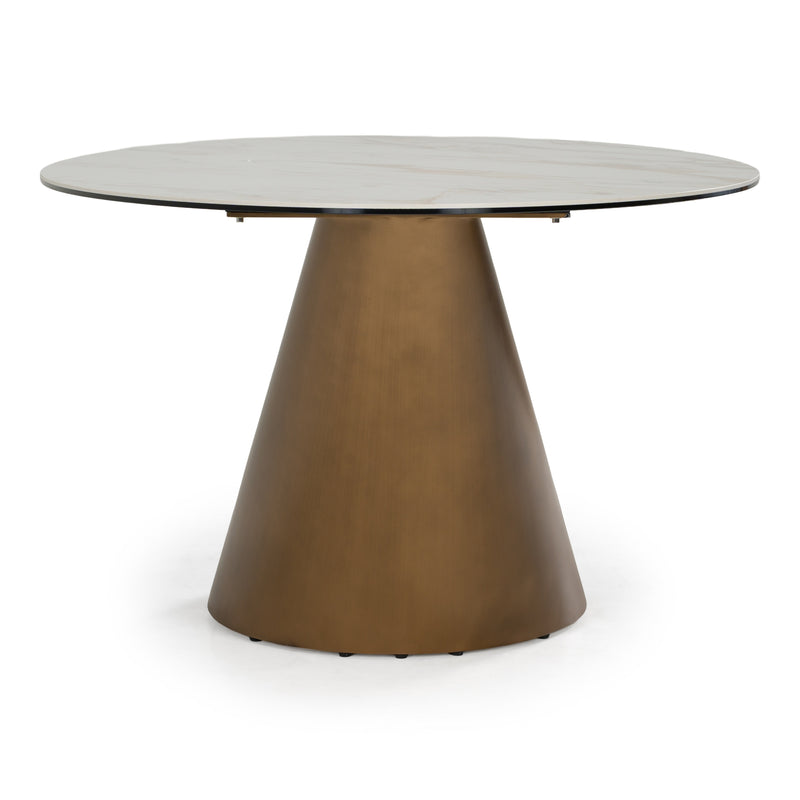 Gresham - Contemporary White Ceramic + Brushed Brass Dining Table — view 5