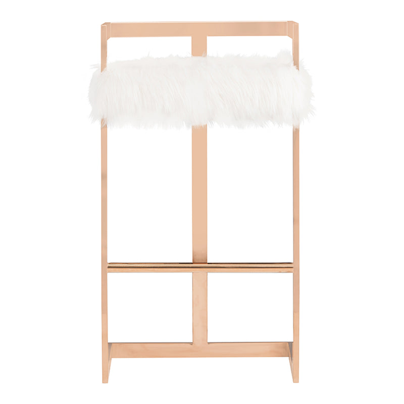 Halifax Modern White Faux Fur & Rosegold Bar Stool — view 5