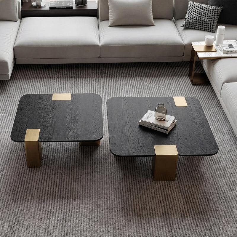 Harold - Modern Black + Brushed Gold Oak Square Nesting Coffee Table Set — view 4