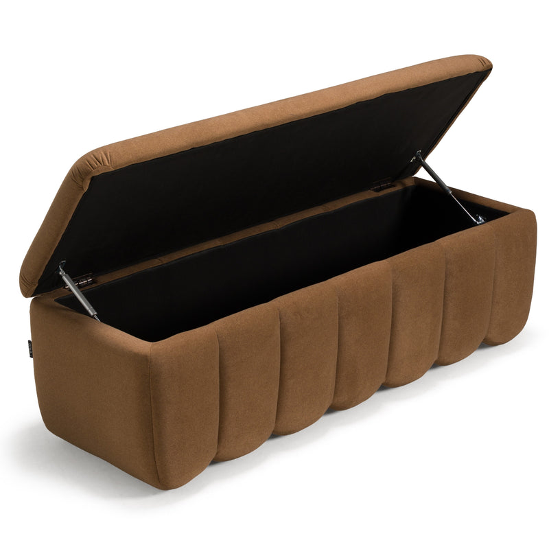 Harris - Modern Brown Fabric Bench w/ Storage — view 5