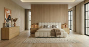 Harris + Dustin - Modern Off-White Fabric + Natural Oak 4-Piece Bedroom Set