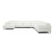Hawkey - Contemporary White Full Leather U Shaped Left Facing Sectional Sofa — view 5