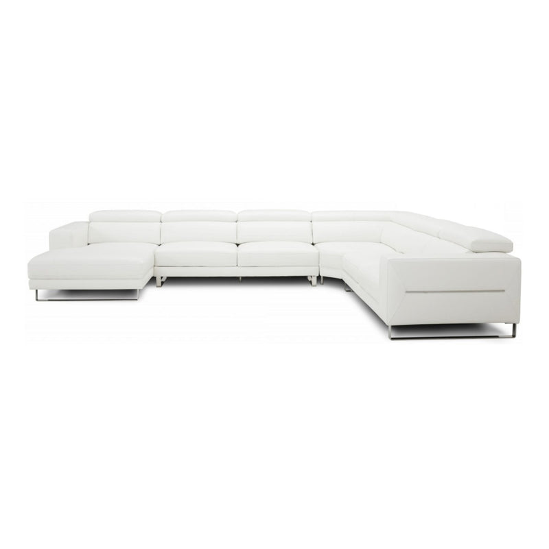 Hawkey - Contemporary White Full Leather U Shaped Left Facing Sectional Sofa — view 5