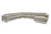 Hawkey - Contemporary Light Grey Leather RAF Chaise Sectional Sofa — view 2