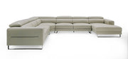 Hawkey - Contemporary Light Grey Leather RAF Chaise Sectional Sofa