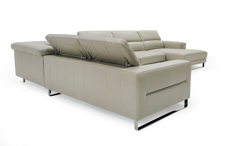 Hawkey - Contemporary Light Grey Leather RAF Chaise Sectional Sofa — view 3