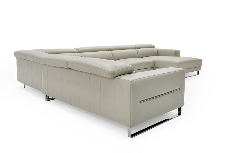 Hawkey - Contemporary Light Grey Leather RAF Chaise Sectional Sofa — view 4