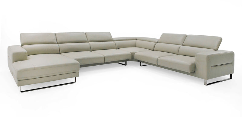Hawkey - Contemporary Light Grey Leather LAF Chaise Sectional Sofa — view 5